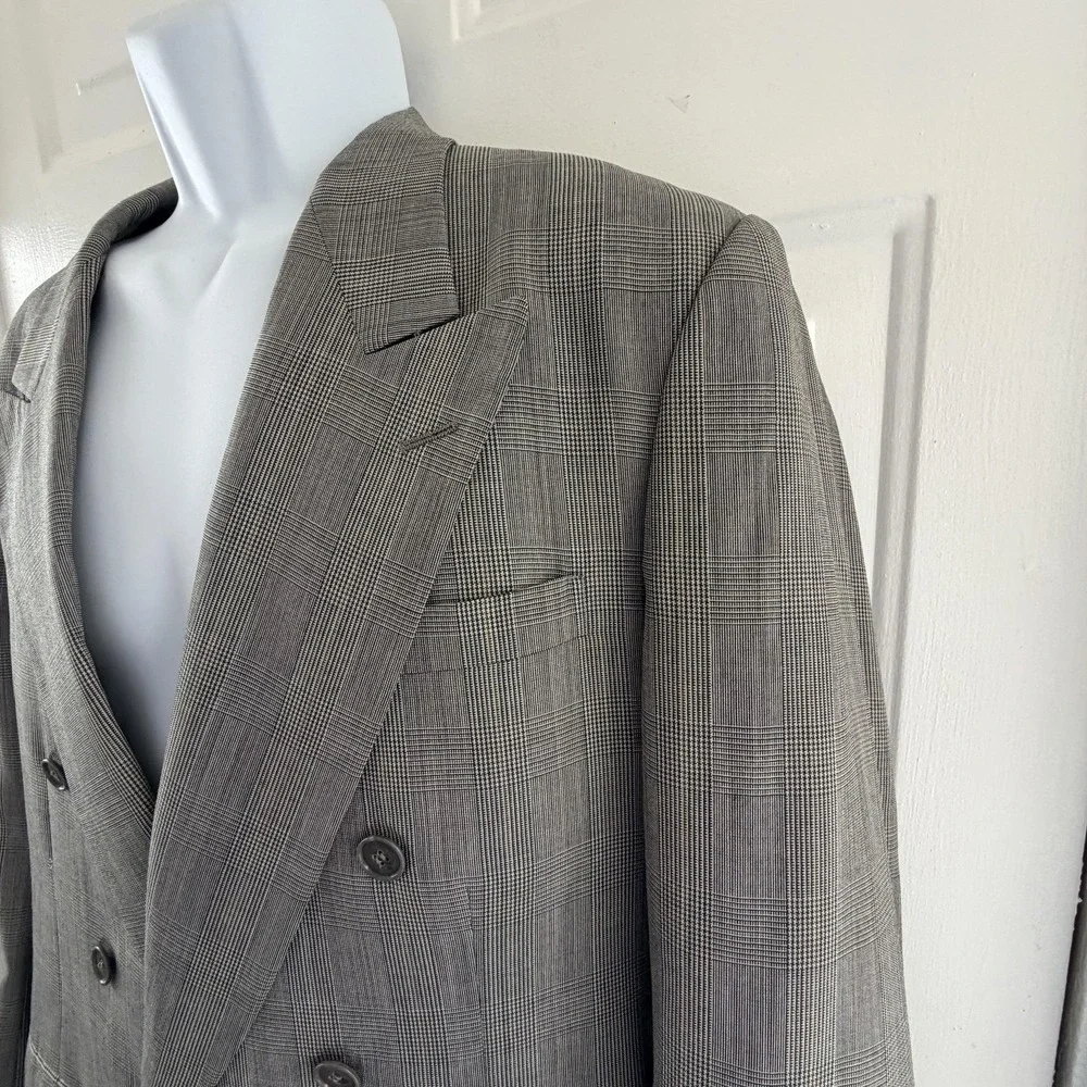 Vintage Cricketeer 2 Piece Suit Mens L Gray Plaid Double Breasted 34x31 USA 90s